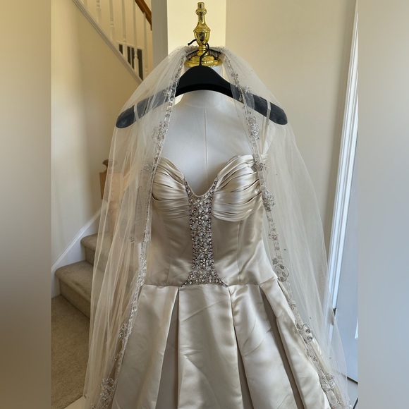 Stephen Yearick Strapless Wedding Gown and Veil - NWT- Champagne Color - Picture 10 of 16